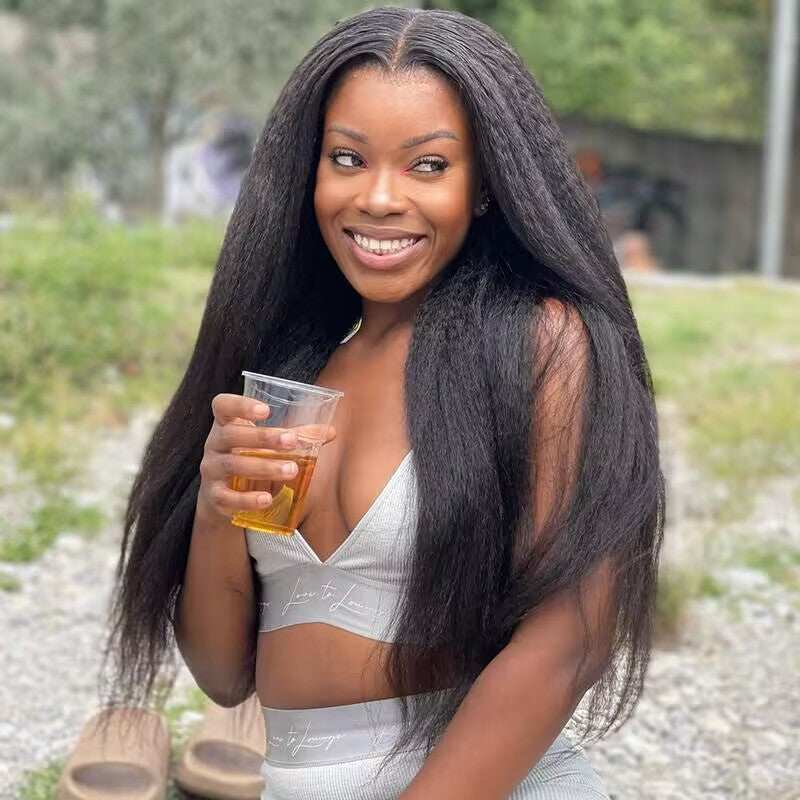 Kinky Straight closure wig, natural hairline HD lace, Bye Bye Knots glueless human hair wig