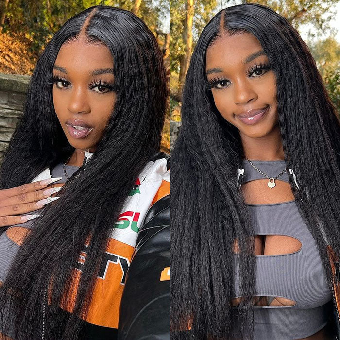 Kinky Straight glueless wig, 4x4 5x5 HD transparent lace, pre-cut human hair