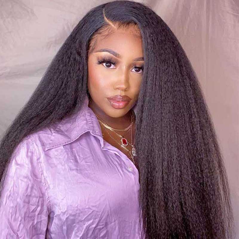 Kinky Straight human hair wig, 4x4 13x4 HD transparent lace front