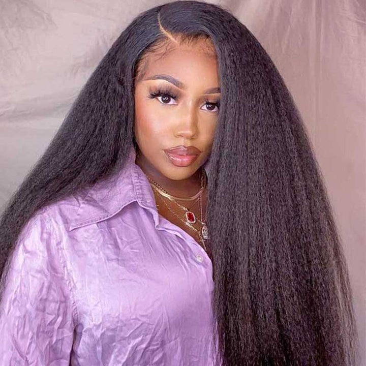 Kinky Straight human hair wig, 4x4 13x4 HD transparent lace front
