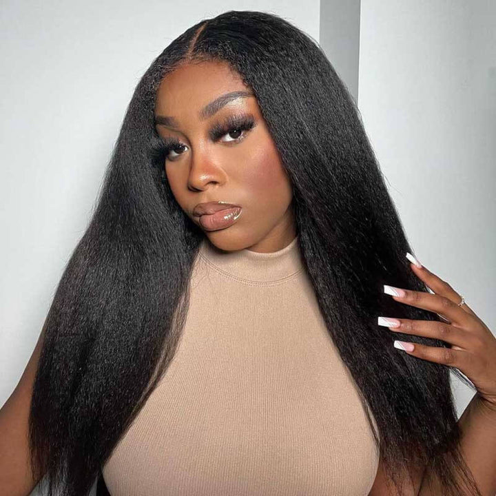 Kinky Straight human hair wig, Bye Bye Knots, 5x5 HD transparent lace, wear and go glueless