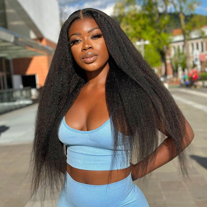 Kinky Straight lace front human hair wig, 4x4 13x4 HD transparent lace