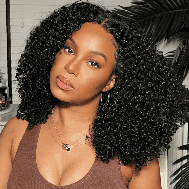 Kinky curly short bob human hair wig featuring a 13x4 lace front design