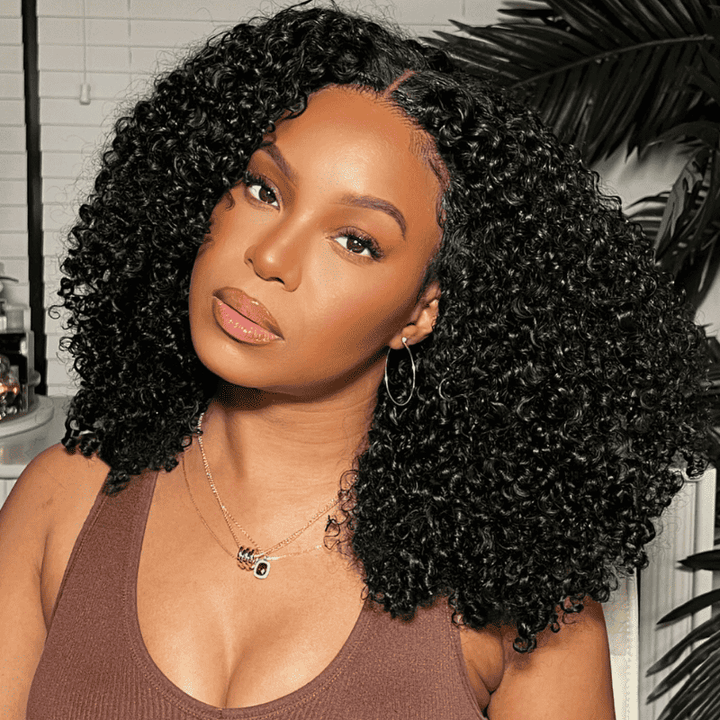 Kinky curly short bob human hair wig featuring a 13x4 lace front design