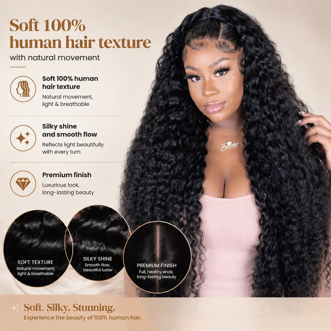 Large Cap Size Soft 100% Human Hair Deep Wave Lace Front Wig