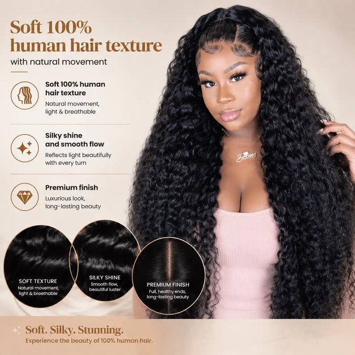 Large Cap Size Soft 100% Human Hair Deep Wave Lace Front Wig