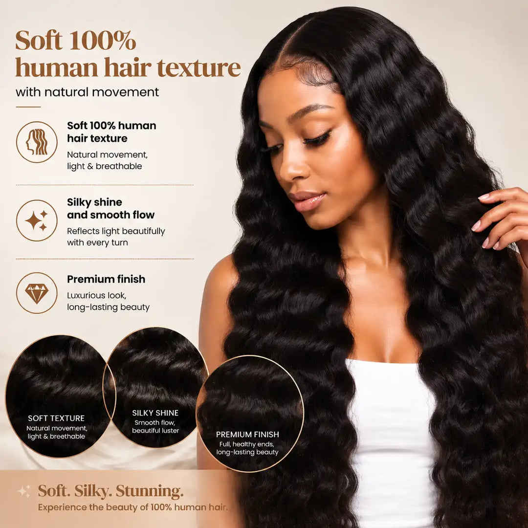 Large Cap Size Soft 100% Human Hair Deep Wave Lace Front Wig