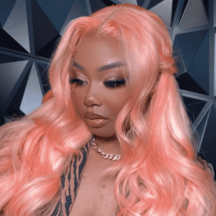 Light Baby Pink Body Wave human hair wig, 200% 250% density, 13x4 lace