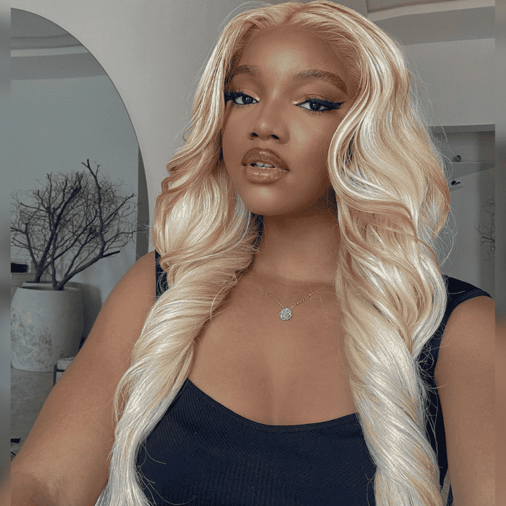 Light Brown on Blonde Highlights human hair wig, 250% 300% density