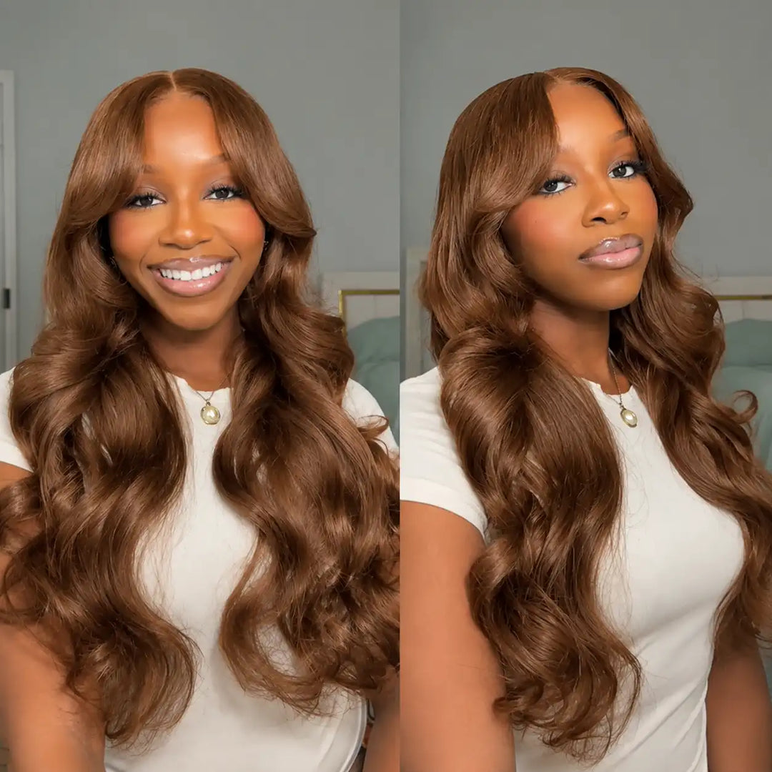 Light Chestnut Brown Body Wave Wig showing natural lace front and hair texture
