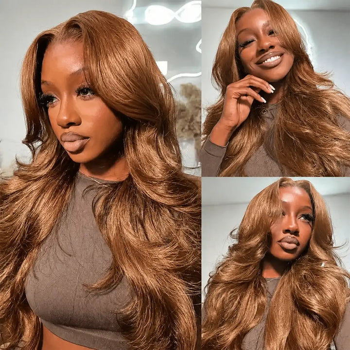 Light Chestnut Brown Curtain Bangs 13x4 HD Lace Front Body Wave Human Hair Wig