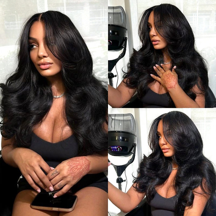 Long loose wave layered cut human hair wig with versatile 13 by 4 13 by 6 lace parting