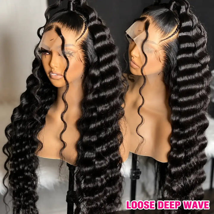 13x4 Brazilian Loose Deep Wave HD Transparent Lace Front Human Hair Wig, Pre-plucked 30 32 34 36 38 Inch