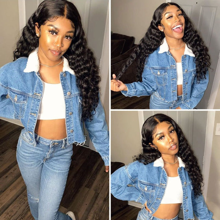 Loose Deep Wave human hair, 4x4 lace closure glueless wig, Bye Bye Knots for seamless melt