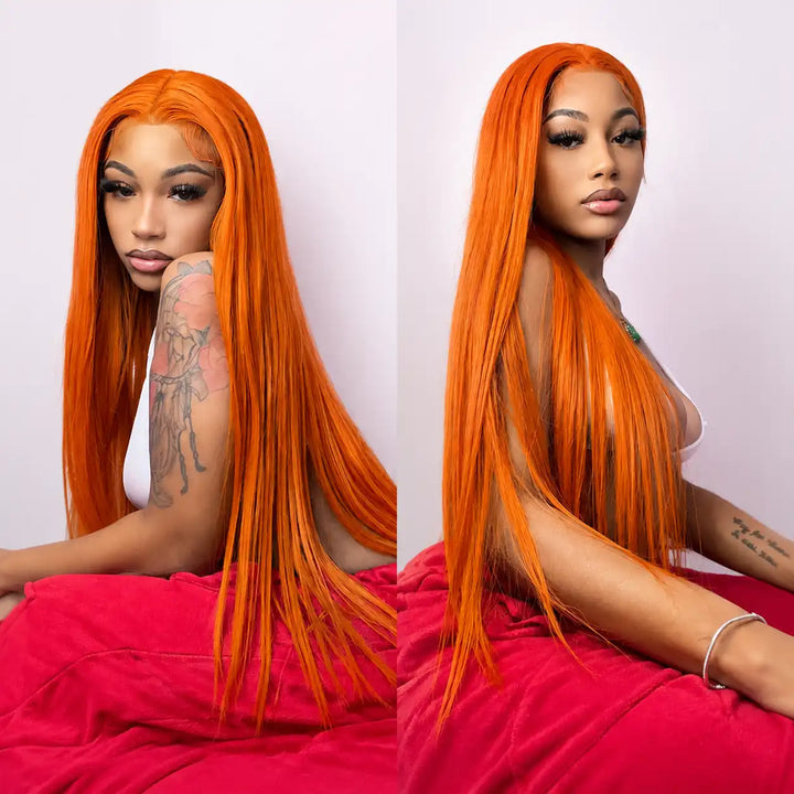 Luxury Ginger Brazilian Straight Lace Closure Wig HD Transparent