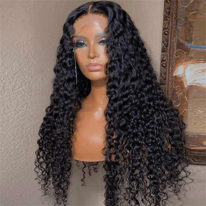 Natural black Deep Wave wig, 4x4 13x4 HD lace front closure, human hair