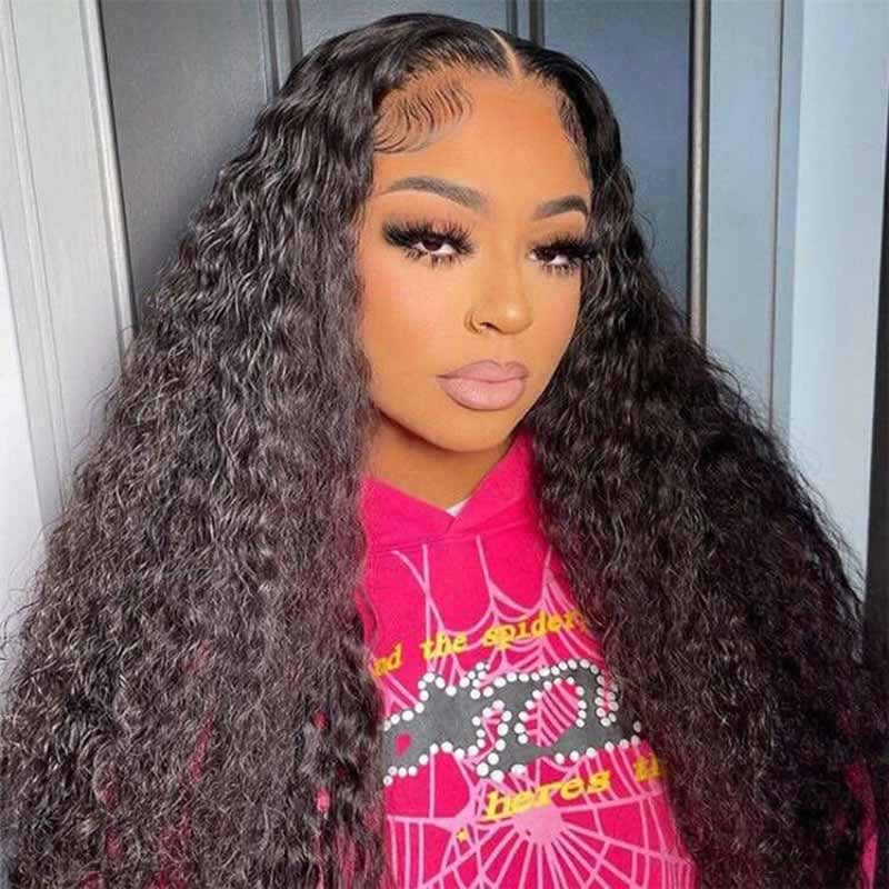 Natural black Water Wave wig, 180% density HD lace front, wet and wavy human hair
