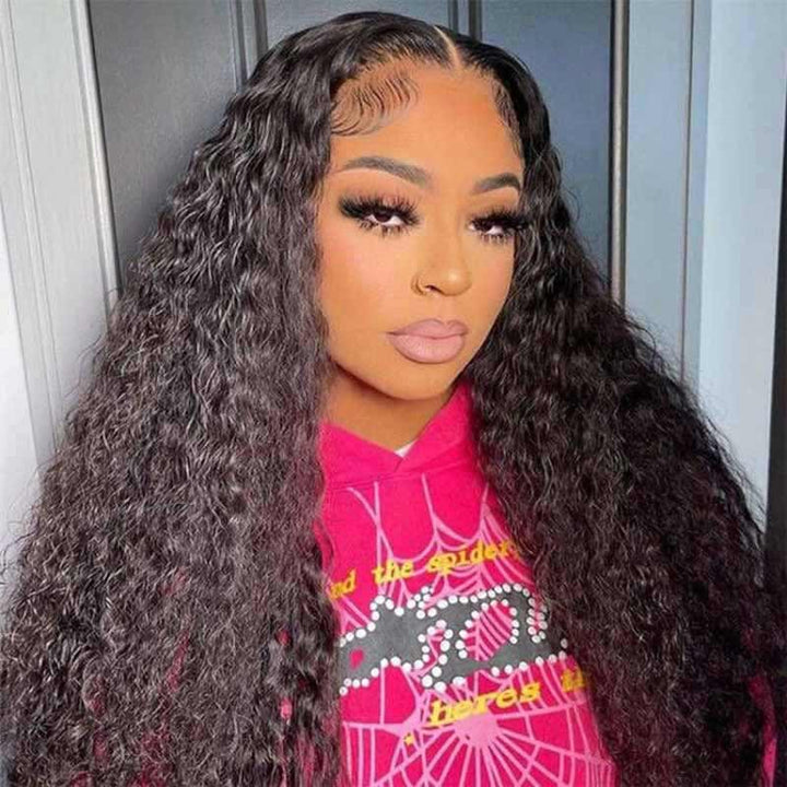 Natural black Water Wave wig, 180% density HD lace front, wet and wavy human hair