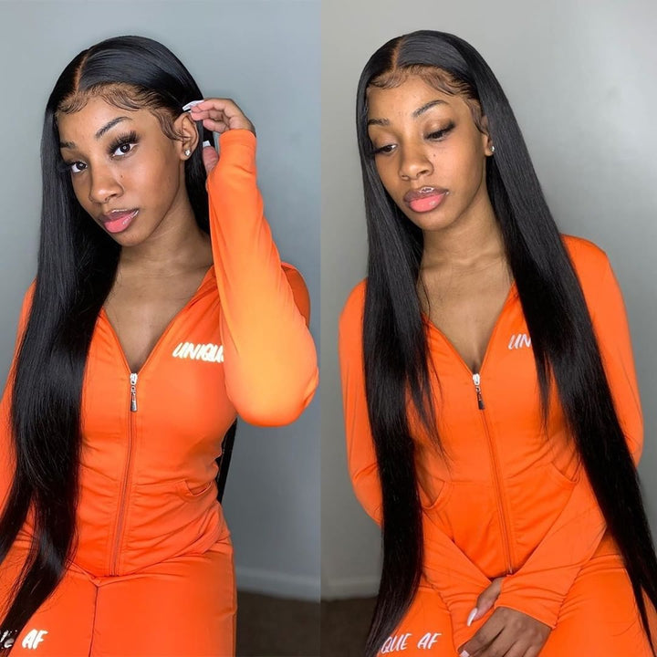Natural black straight human hair wig, 13x4 4x4 HD transparent lace closure