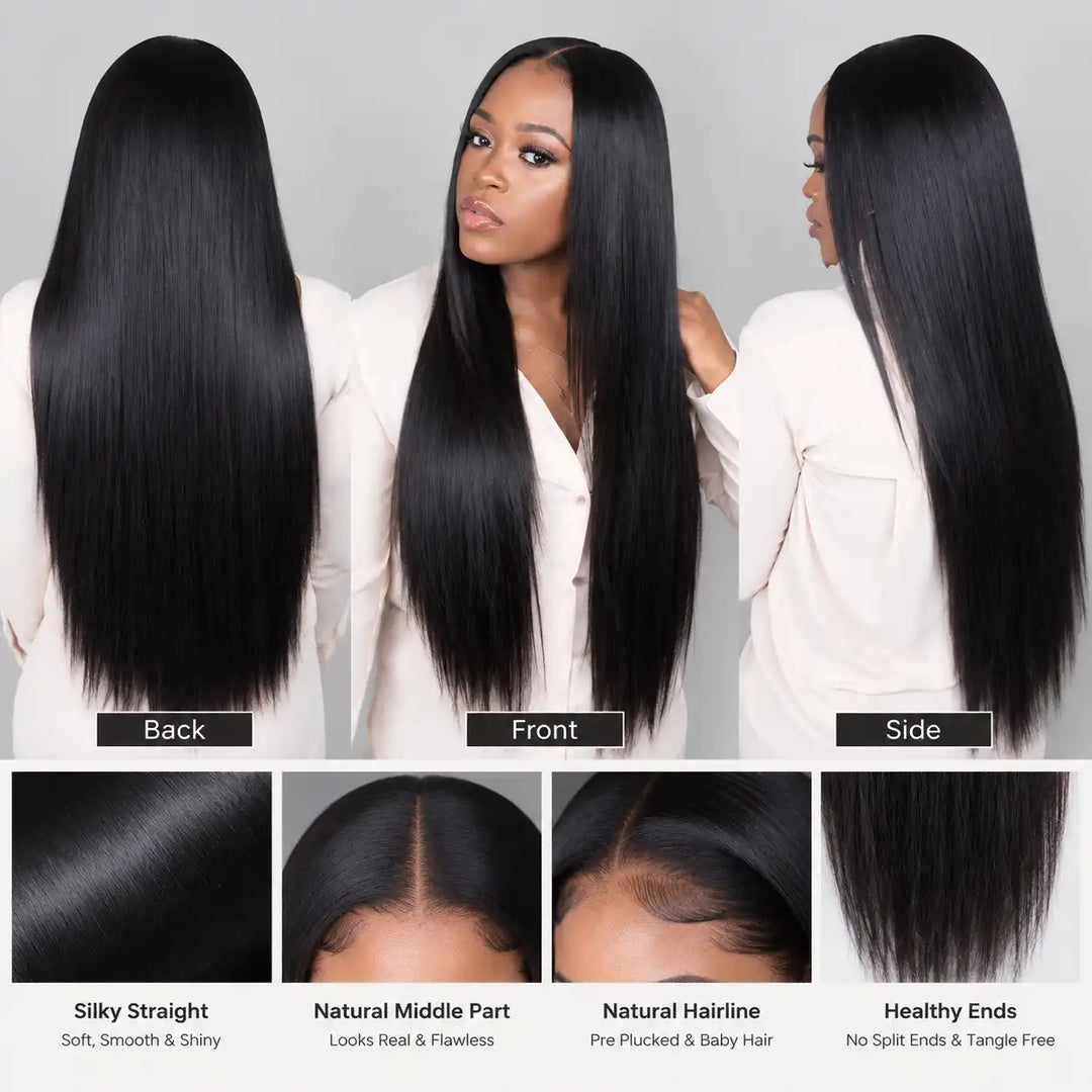 Natural hairline and pre-plucked design of ALIGLOSSY 13X4 13X6 HD Lace Straight Wig
