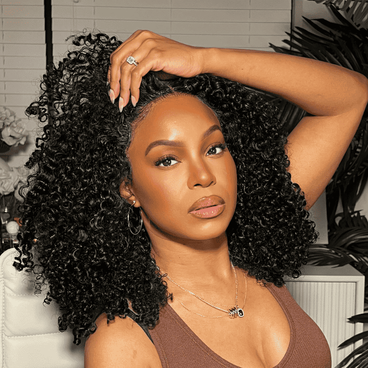 Natural looking short bob kinky curly human hair wig with full density