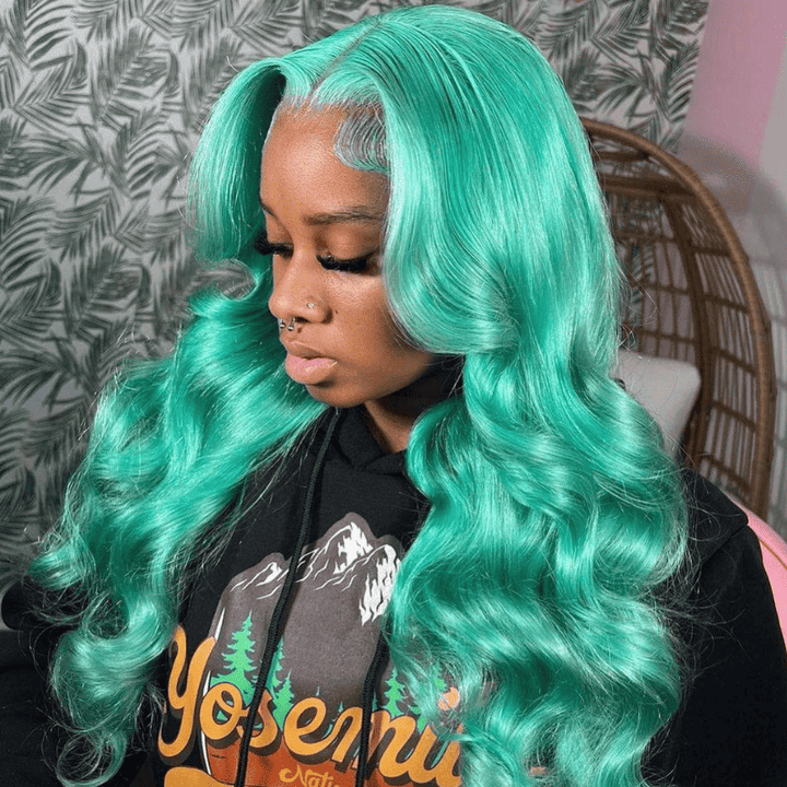 Ocean Aqua Blue human hair wig, 250% density, 13x4 HD lace