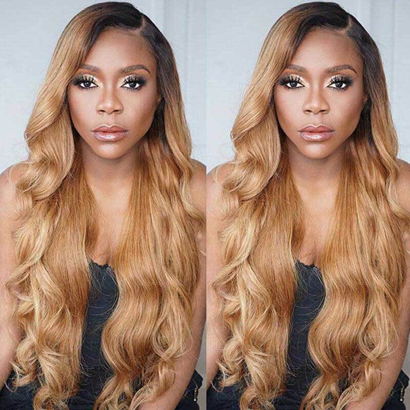 Ombre 1B27 Body Wave 13x4 glueless HD lace front wig, 180% density