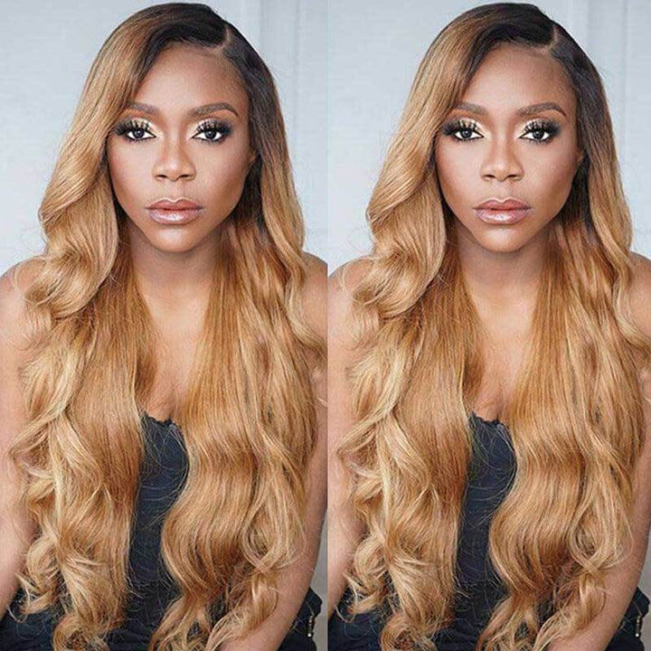 Ombre 1B27 Body Wave 13x4 glueless HD lace front wig, 180% density