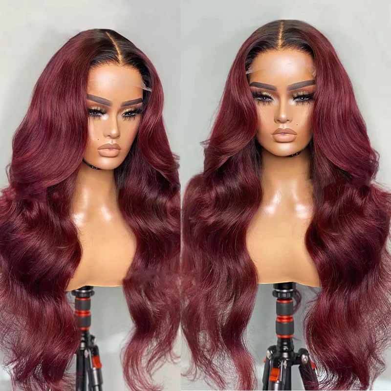Ombre 1B/99J Body Wave 13x4 HD lace front wig, high density