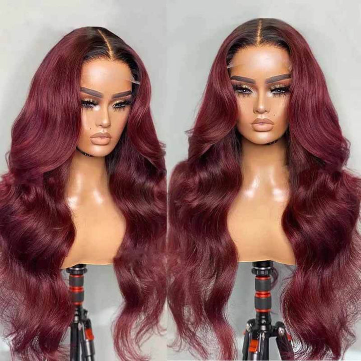 Ombre 1B/99J Body Wave 13x4 HD lace front wig, high density