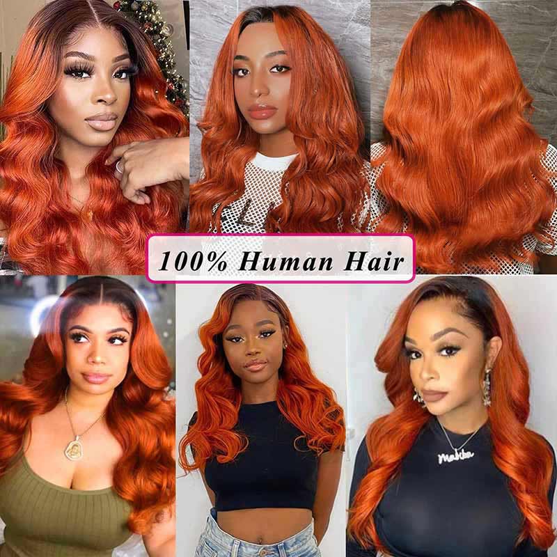 Ombre 1B/Ginger Body Wave 13x4 HD lace front wig, high density