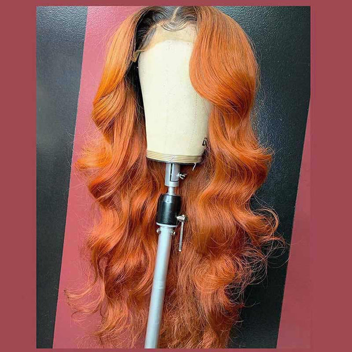 Ombre 1B/Ginger Body Wave human hair wig, 250% density, 13x4 HD lace
