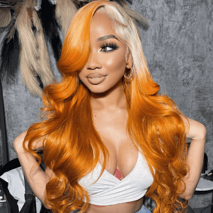 Ombre 613 Blonde Ginger Body Wave human hair wig, 180% density