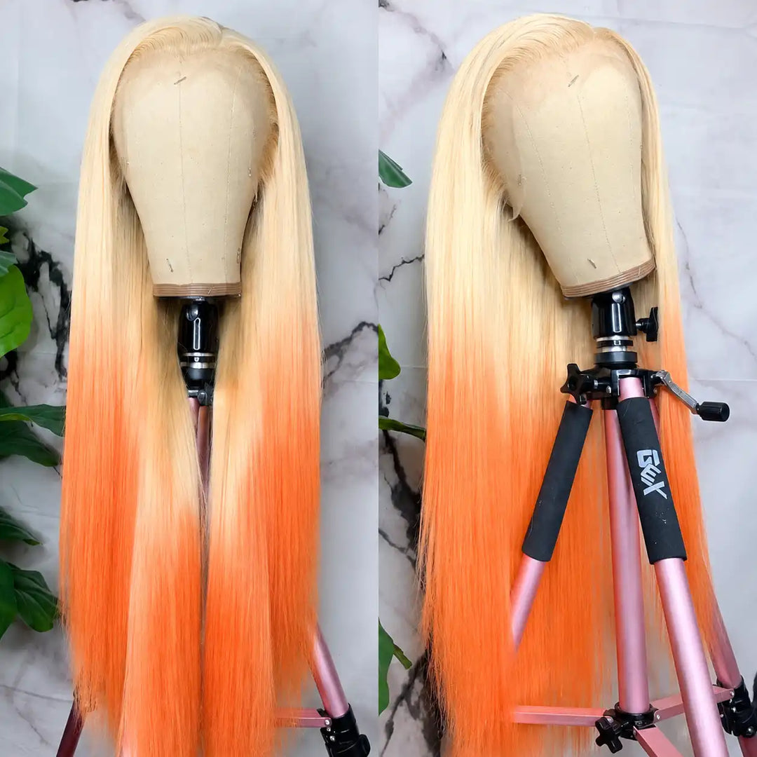 Ombre 613 Blonde Orange Straight 13x4 HD Lace Front Human Hair Wig.