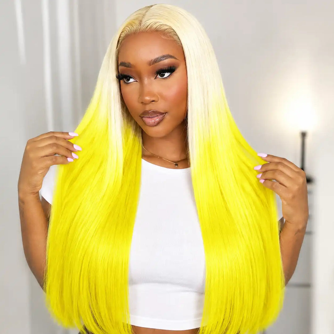 Ombre 613 Blonde Yellow Straight 13x4 HD Lace Front Human Hair Wig.