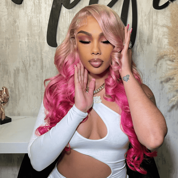 Ombre Platinum Blonde Rose Pink and Red 13x4 HD lace wig, 250% density