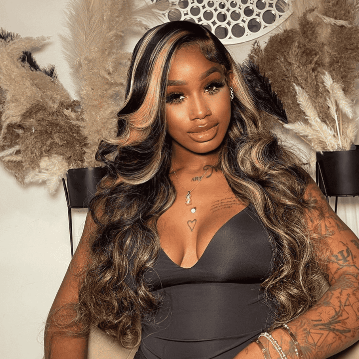P1B/30 Balayage Highlight Body Wave wig, 13x4 13x6 HD transparent lace