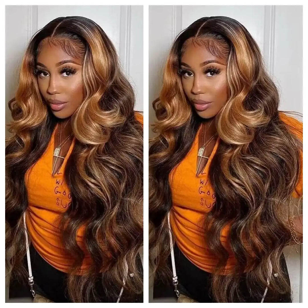 P4/27 Highlight Body Wave Lace Front Human Hair Wig 13x4 HD Transparent Lace