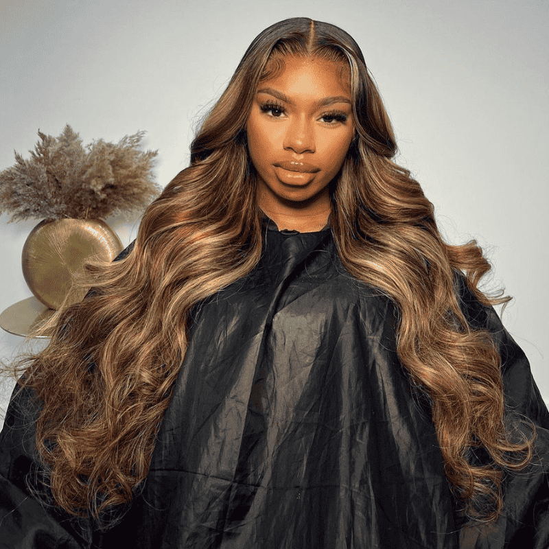 P4/27 Highlight Body Wave lace front wig, 13x4 HD transparent lace