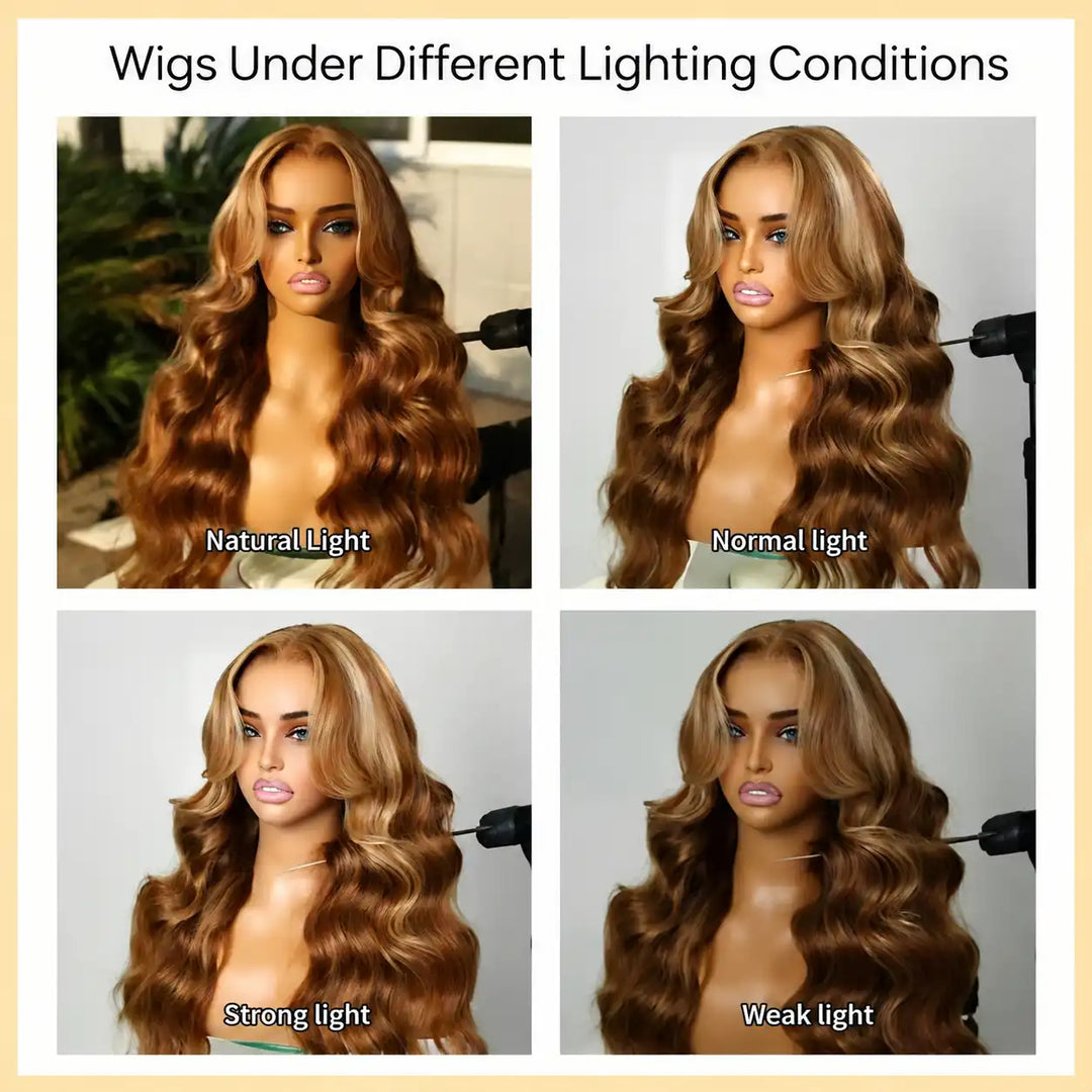 P4/27 Highlight Lace Front Human Hair Wig Natural Body Wave Texture