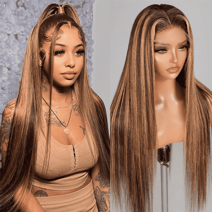 P4/27 Highlight Straight 13x4 glueless wig, HD transparent lace front