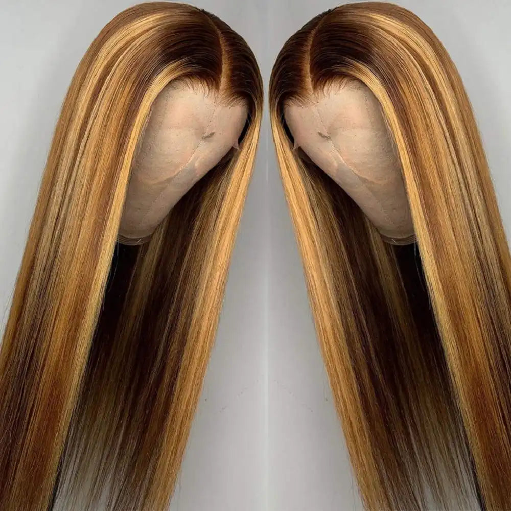 P4/27 Highlight Wig with HD Transparent Lace Front Straight Human Hair Texture