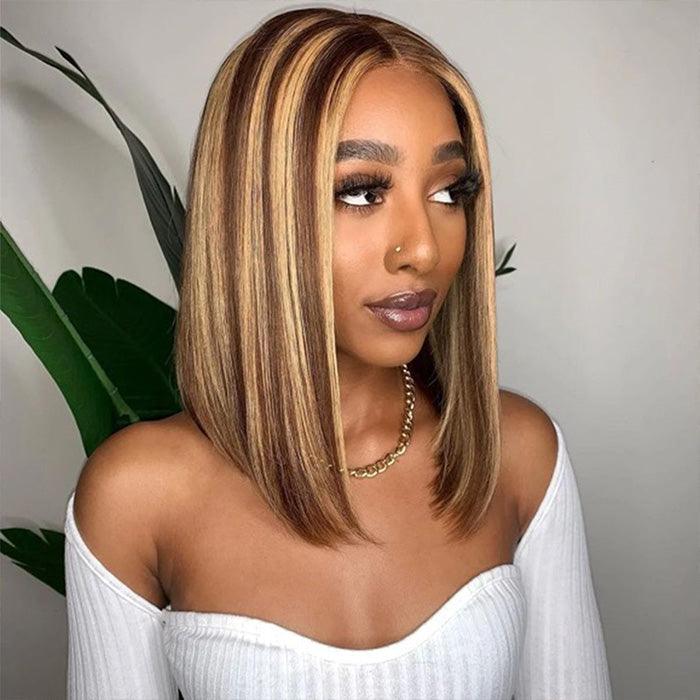 P4/27 Highlight bob human hair wig, 13x4 lace front, glueless style