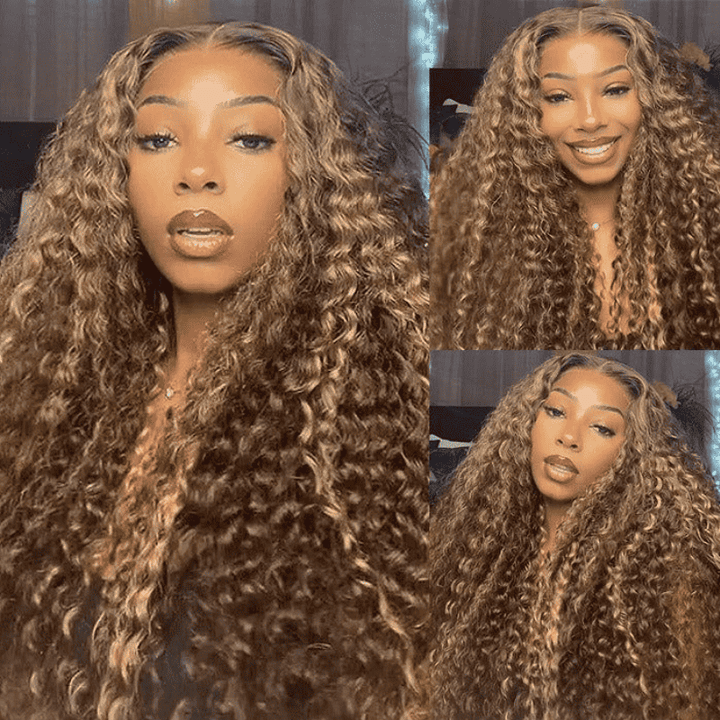 P4/27 Highlight curly human hair wig, 13x4 13x6 HD lace, Deep Wave