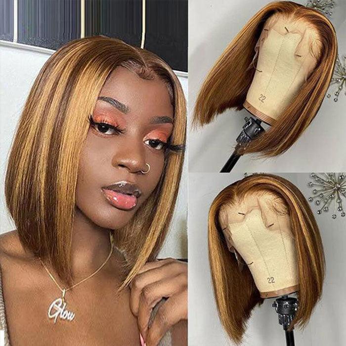 P4/27 Highlight human hair bob wig, 13x4 HD lace front, natural hairline