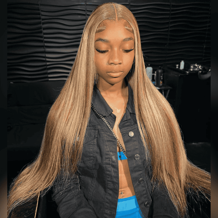 P4/27 Highlight straight 13x6 lace front wig, HD transparent lace