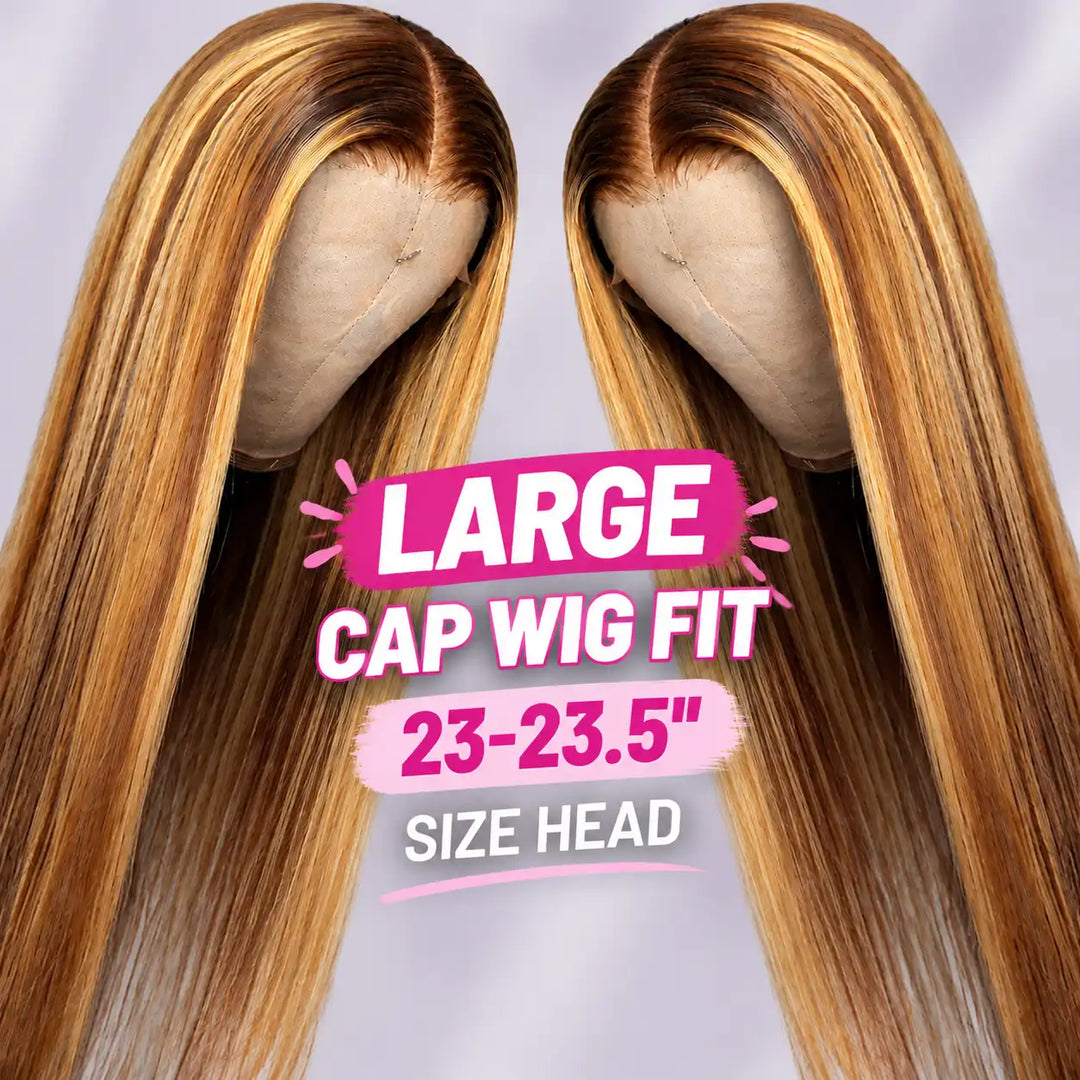 P4/27 Piano Highlight 13x4 HD Lace Front Wig with 23.5-Inch Big Head Friendly Large Cap