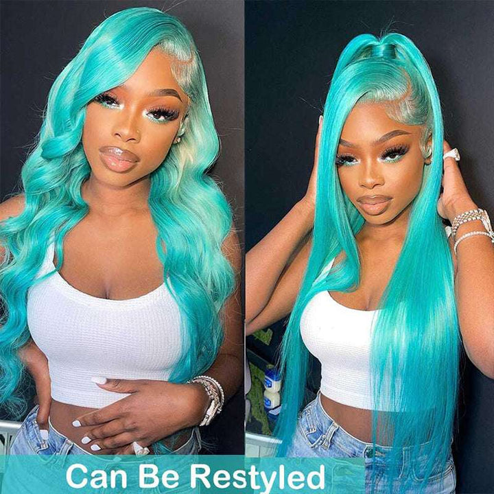 Pastel Green human hair wig, 180% density, 13x4 lace front