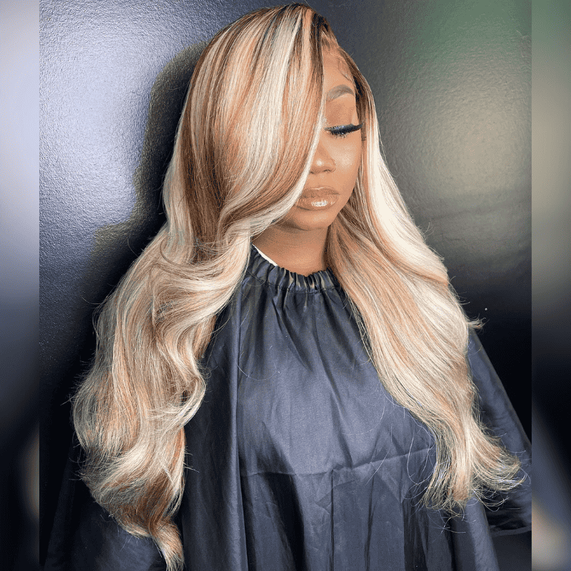 Pink Brown On Blonde Highlights human hair wig, 250% 300% density
