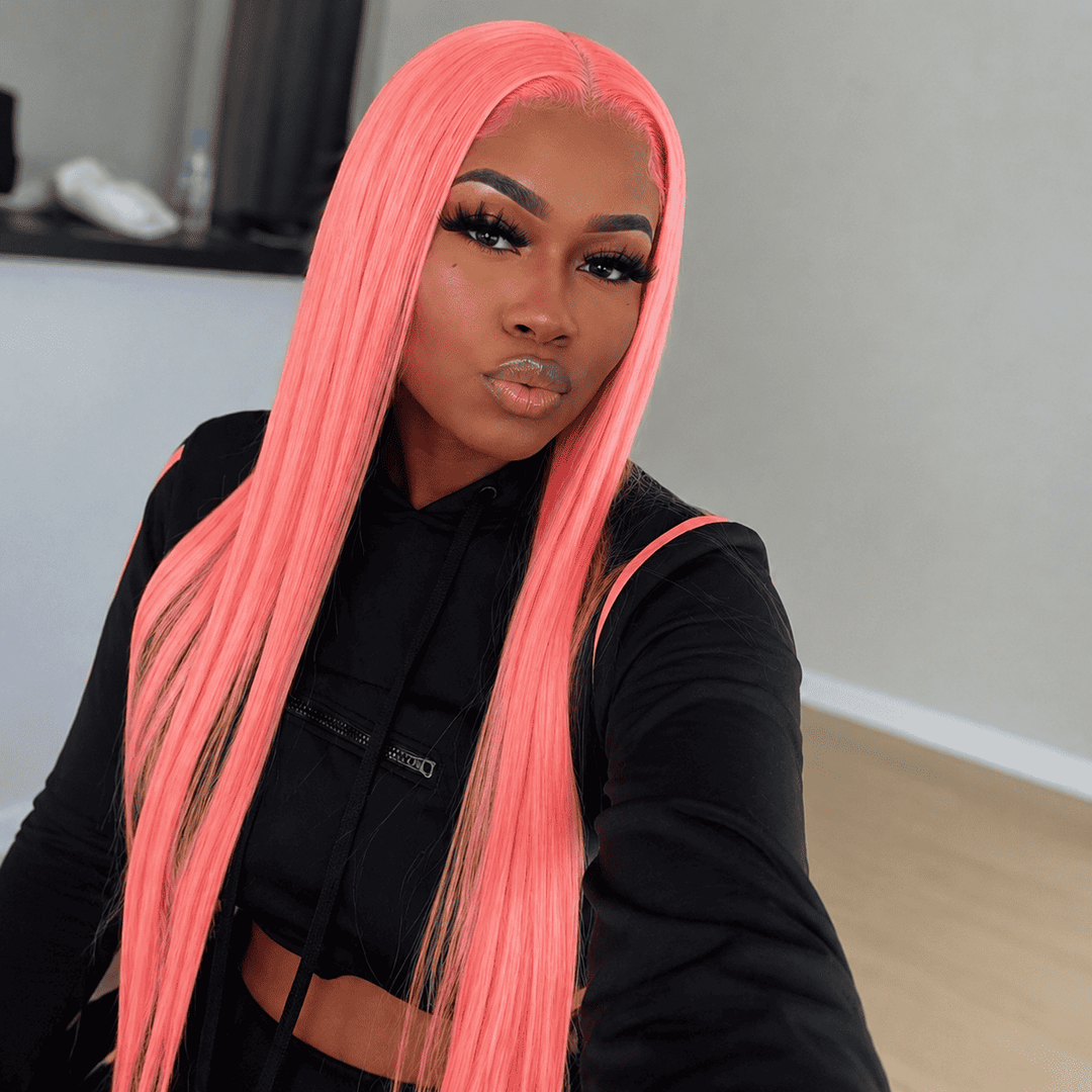 Pink Straight Human Hair Wig 13x4 HD Transparent Lace Front | ALIGLOSSY Hair Wig